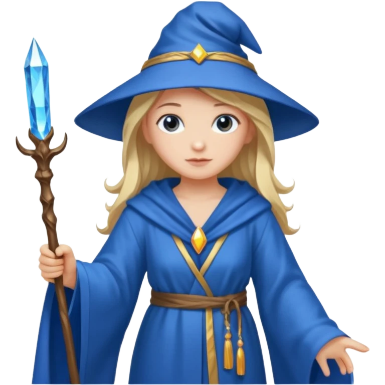 girl Wizard in blue robe with crystal-topped staff emoji