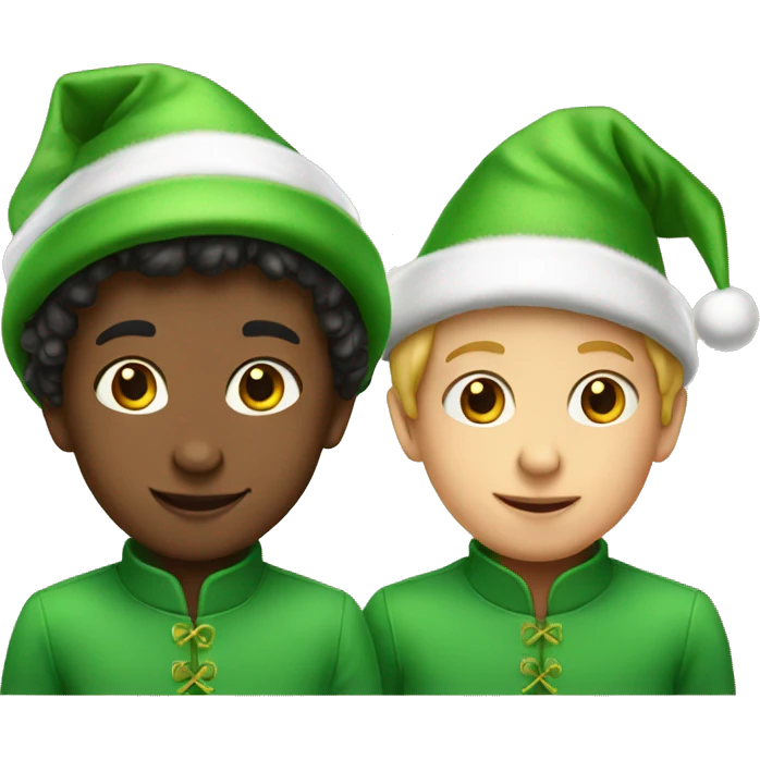 Two young boys wearing elf hats emoji