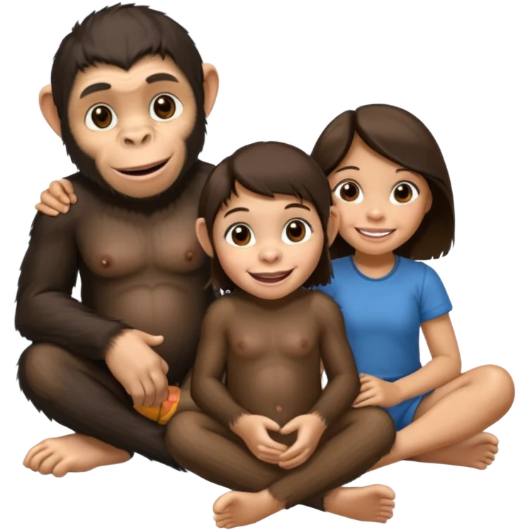 un chiomapnze sentado en el suelao al lado de una chica emoji