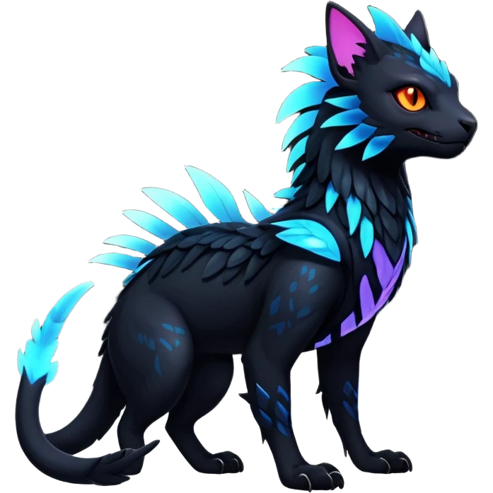 Black Dark Exotic Beaked Feathery Nocturnal Neon-glowing Abyssal Nightly Abyss-Cat-Gryphon-Salandit-Nargacuga-Silvally-Fakémon Creature (full body) emoji