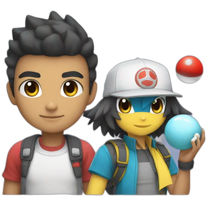 Pokemon trainer with a poke ball and noctali emoji