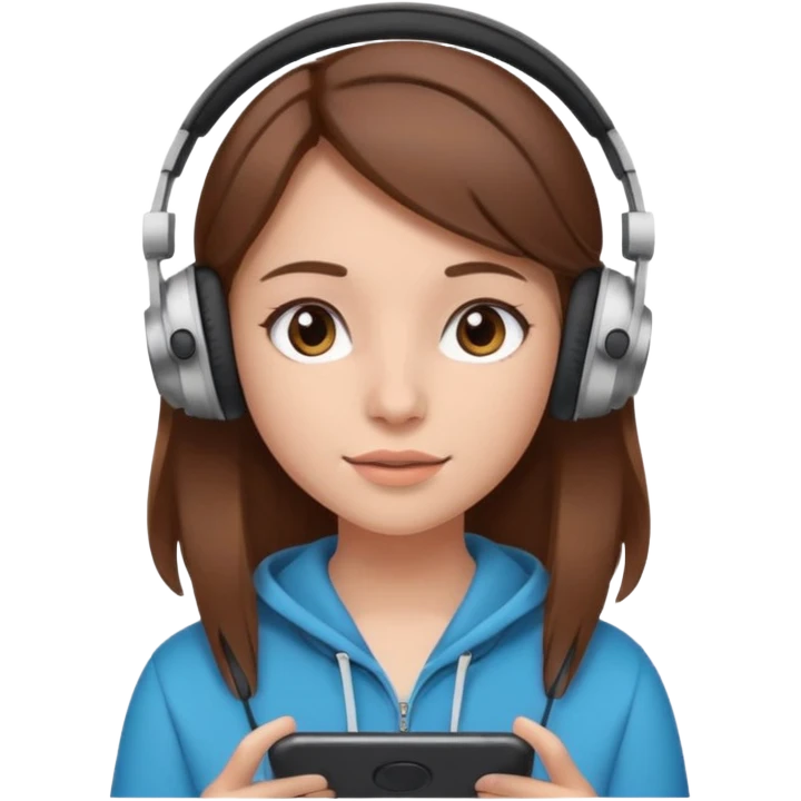 Brown-haired girl creating a video to post on instagram emoji