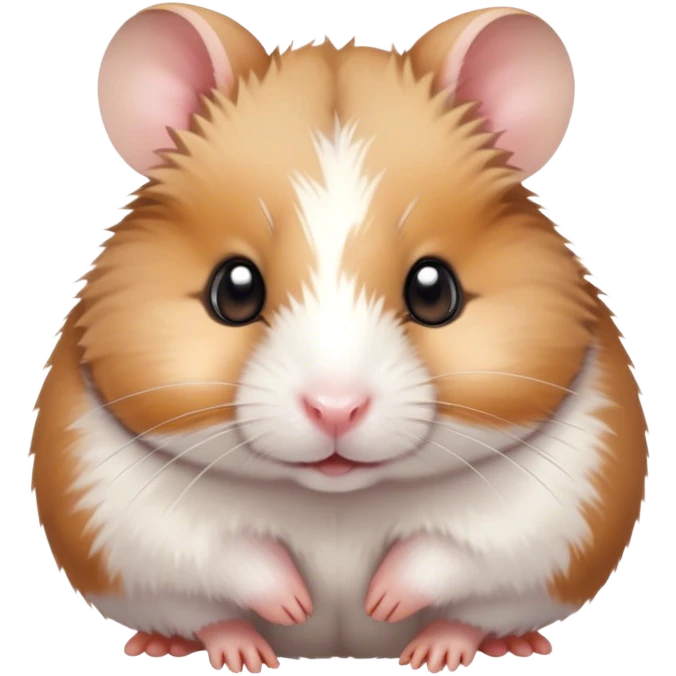 Cinematic Cute Brown and White Banded Hamster Portrait Emoji, Head tilted playfully and inquisitively, showcasing a fluffy coat with playful brown and white banded patterns, round, sparkling dark eyes filled with curiosity, Simplified yet irresistibly adorable features, highly detailed, glowing with a warm, friendly glow, high shine, affectionate and lively, stylized with a touch of whimsy, bright and endearing, soft glowing outline, capturing the essence of a mischievous yet loving hamster, so playful it feels like it could dash out of the screen and into your arms! emoji