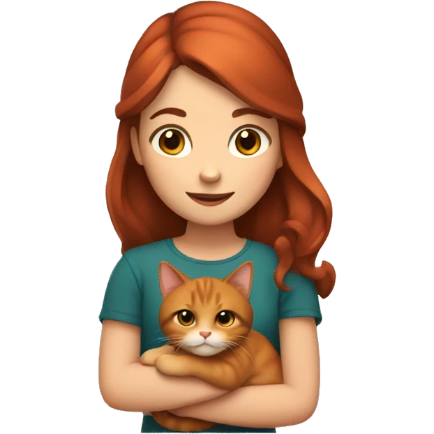 Girl with brown hair with a red cat on the hands emoji
