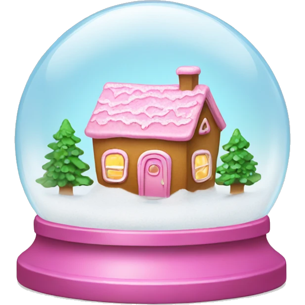 A snow globe with a pink gingerbread house inside emoji