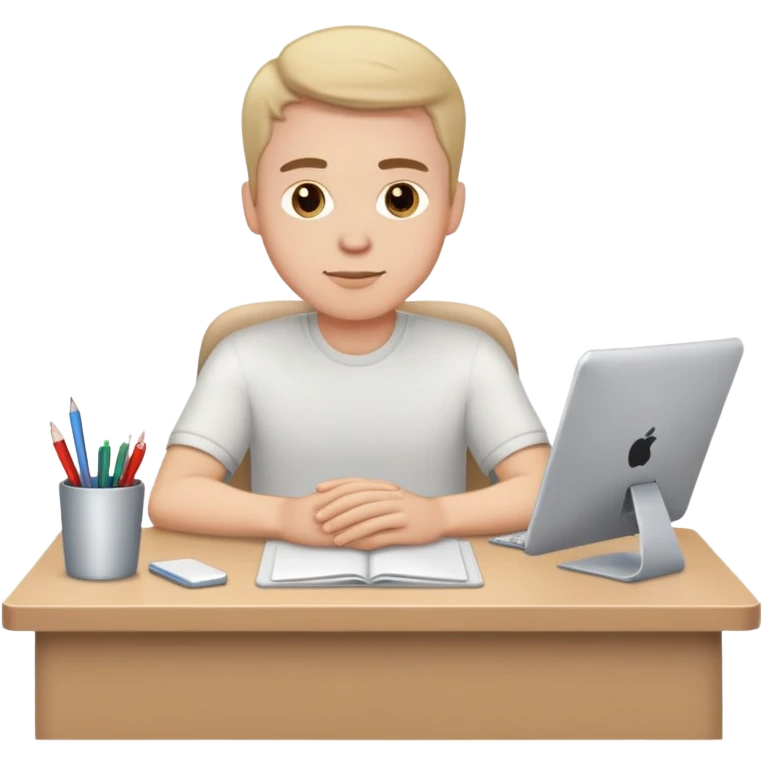white Guy sitting at desk emoji