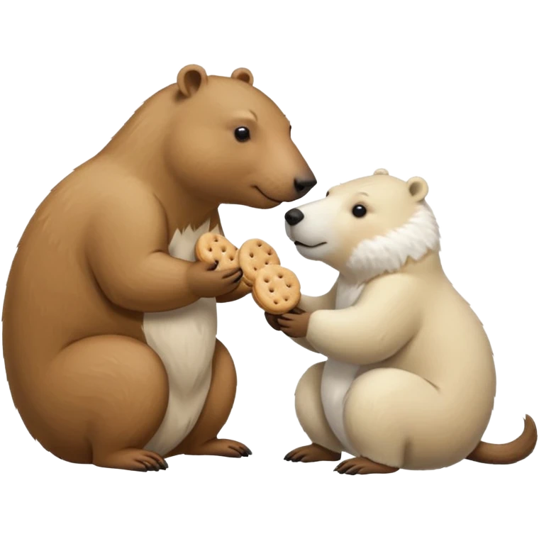 capybara and an snow bear eating biscuits with each other emoji