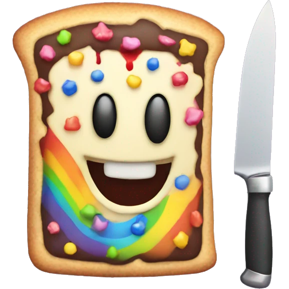 Rainbow evil poptart with a knife emoji