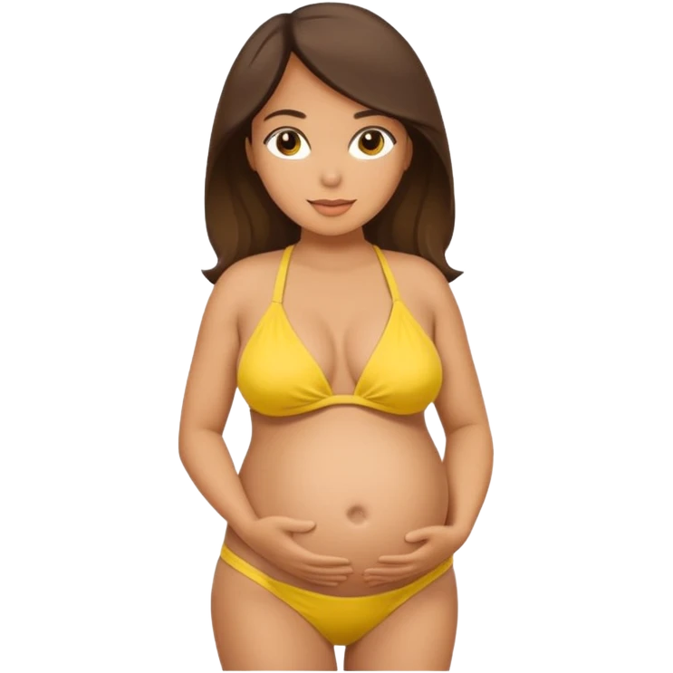Latina woman, tan skin, pregnant, yellow bikini. emoji