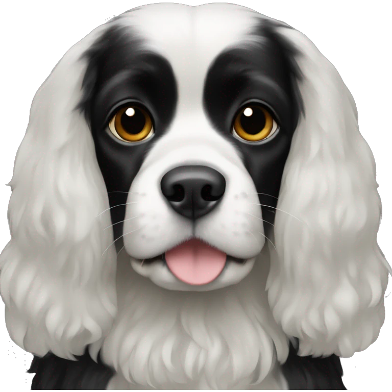 completely black small king spaniel with black fur on his whole face and white fur on chest emoji