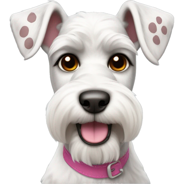 White Schnauzer dog with brown ears and a nose with pink and black spots emoji