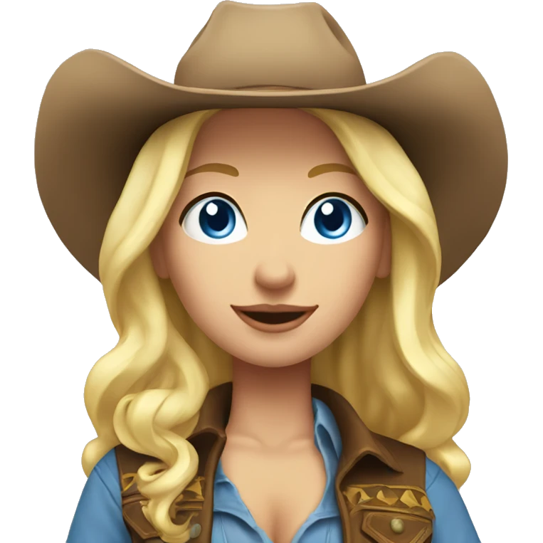 Blonde cowgirl, waist up, blue eyes, with boobs emoji