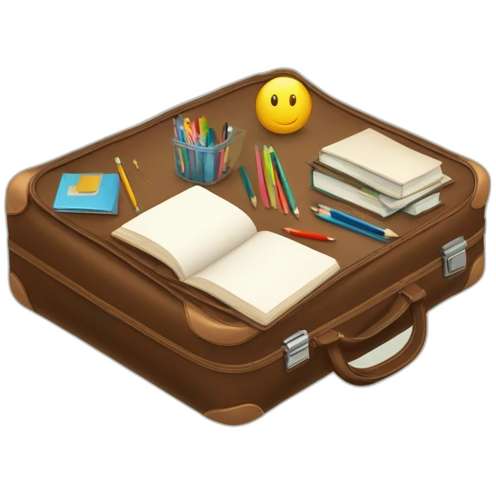 School things in a briefcase. Books, notebooks, pencil case emoji