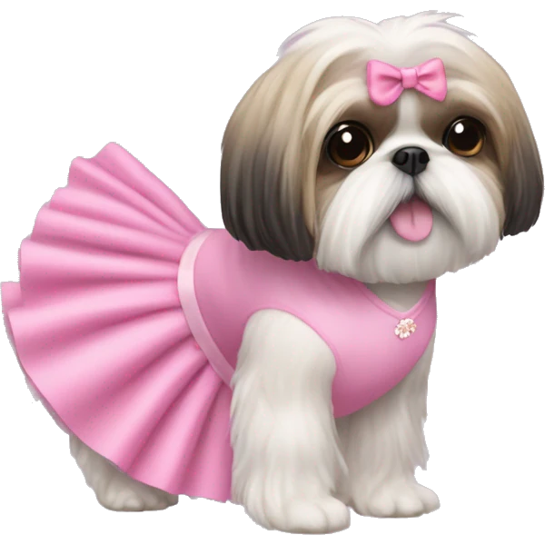 Shih Tzu wearing a pink dress with a tutu emoji