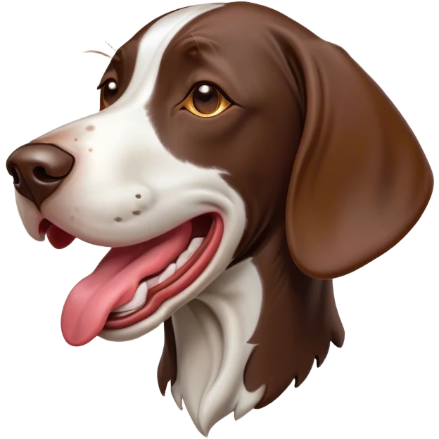 Cinematic Comical German Pointer Dog Portrait Emoji, Head tilted dramatically while yawning exaggeratedly, sleek brown and white coat with subtle spots, Simplified yet hilariously adorable features, highly detailed, glowing with an almost sarcastic glow, high shine, a mix of lazy and disinterested, stylized with a touch of playful whimsy, bright and alert but with a hilariously bored expression, soft glowing outline, capturing the essence of a mischievous yet overly dramatic dog, so meme-worthy it feels like it could leap off the screen and sarcastically demand attention, perfect for the internet's next viral meme! emoji