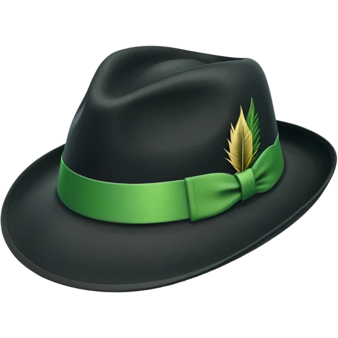 a fedora emoji with a green band, tilted to the left emoji