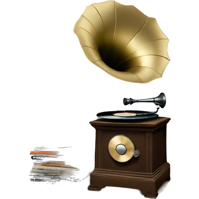 vintage gramophone with stack of vintage vinyl records emoji