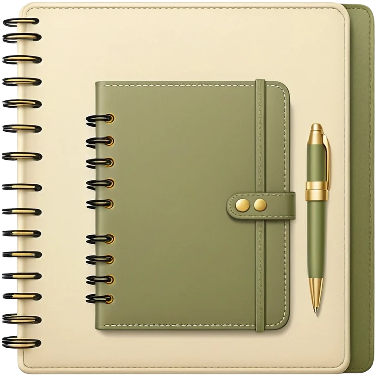 Pale olive Planner open notebook with pale beige pen emoji