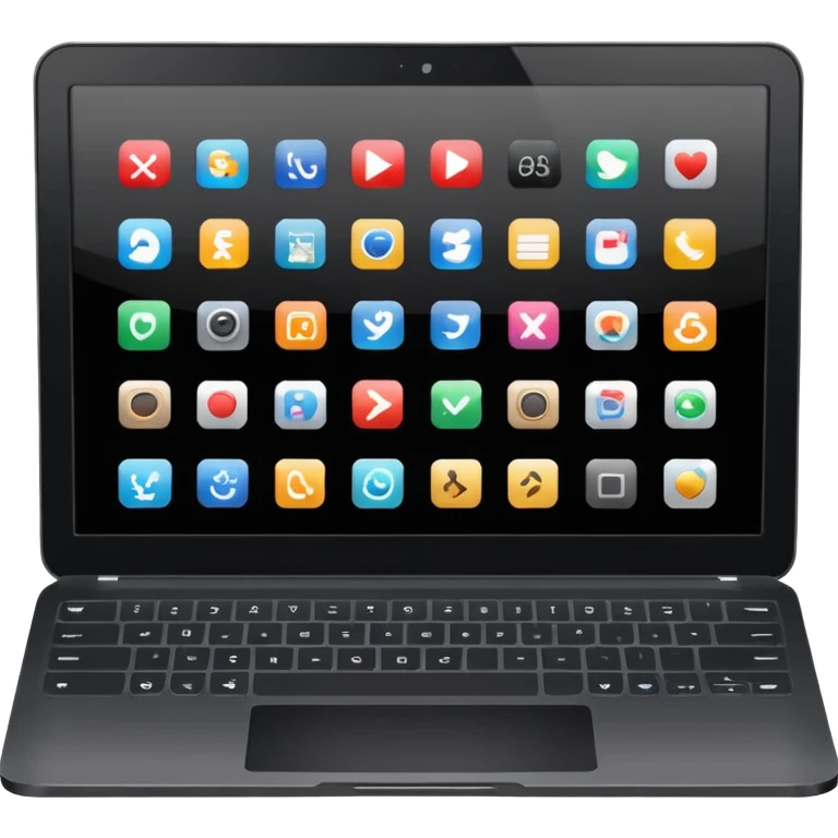 A simple black laptop displaying app icons in a 6x4 grid emoji