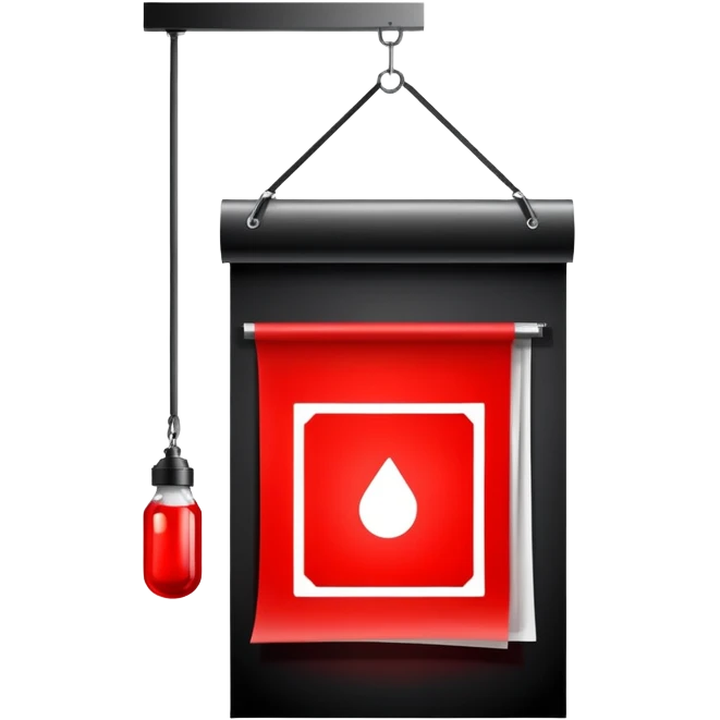 Darkroom with red safelight and hanging film negatives drying emoji
