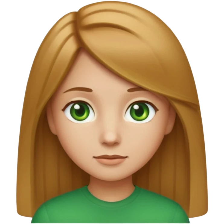 apple style emoji of a girl with light brown (русые) hair, 1A-1B straight hair texture, green eyes emoji