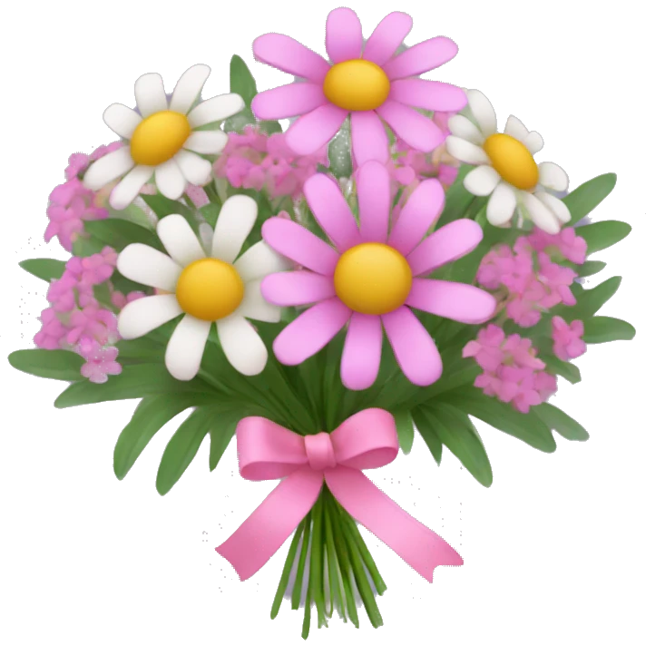 Wildflower bouquet with pink ribbon tied around it emoji