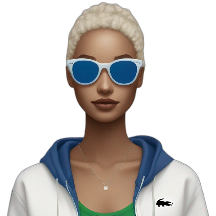 Lacoste bag girl with black lacoste hoodie e and blue oakley sportive sunglass  emoji