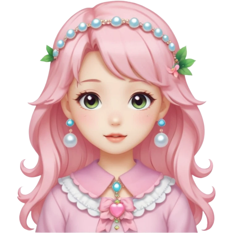 gorgeous-anime-style-lady-with-blushing-face-and-accessories-cottagecore-fairycore-kawaii-anime-colorful-pearly-romantic-aesthetic-trending-style emoji
