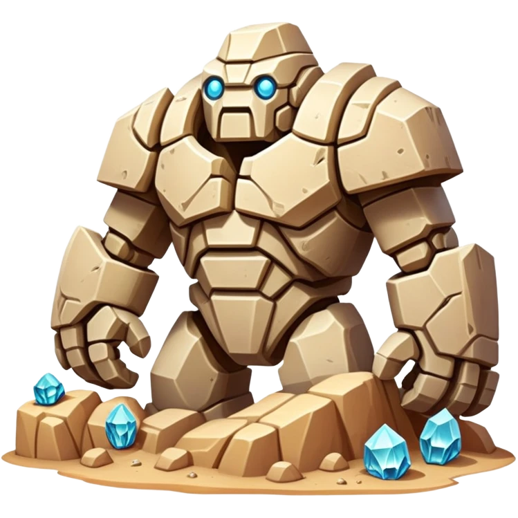 A sentient sandstone colossus with hollow chambers inside its body where rare geometric crystals grow, able to reshape its limbs and filter the desert winds through its porous form to extract moisture. emoji