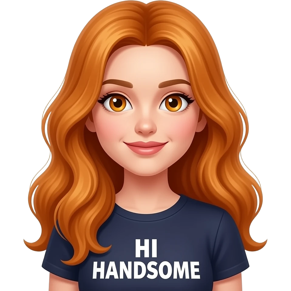 sexy girl with overlong ginger hair and ginger eyes a top with HI HANDSOME written on it emoji