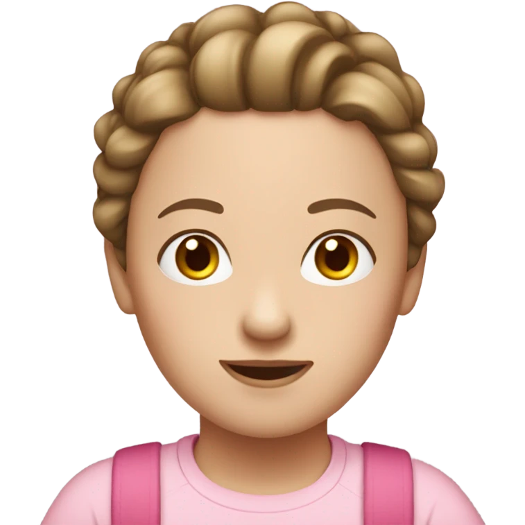 A pale white woman with brown hair up In a ponytail wearing pink t shirt and overalls emoji