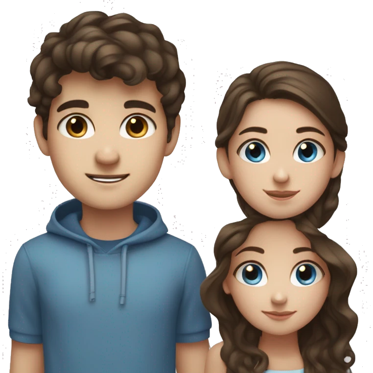Girl with dark brown hair and blue eyes and a boy with mousy brown hair and blue eyes emoji