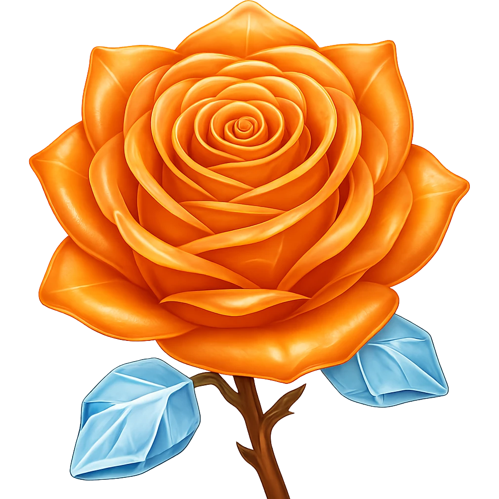 Make the rose made of ice orange. The original style is emoji style, but since emoji style does not support editing, please keep the emoji style look while making the rose orange and removing the background. emoji