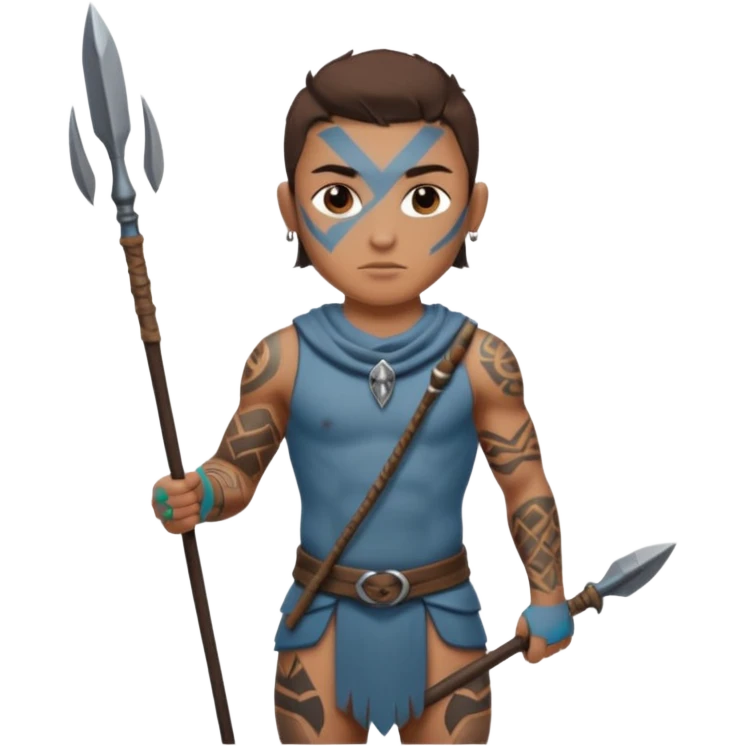 tattoed warrior ancient kid holding speare emoji