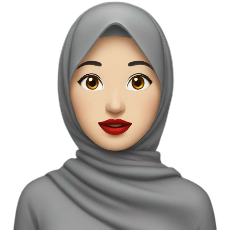 asian women wearing grey hijab with red lipstick emoji