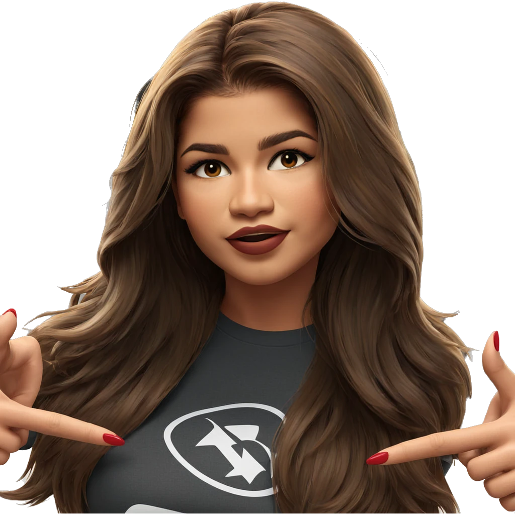 brown-haired girl pointing at viewer emoji
