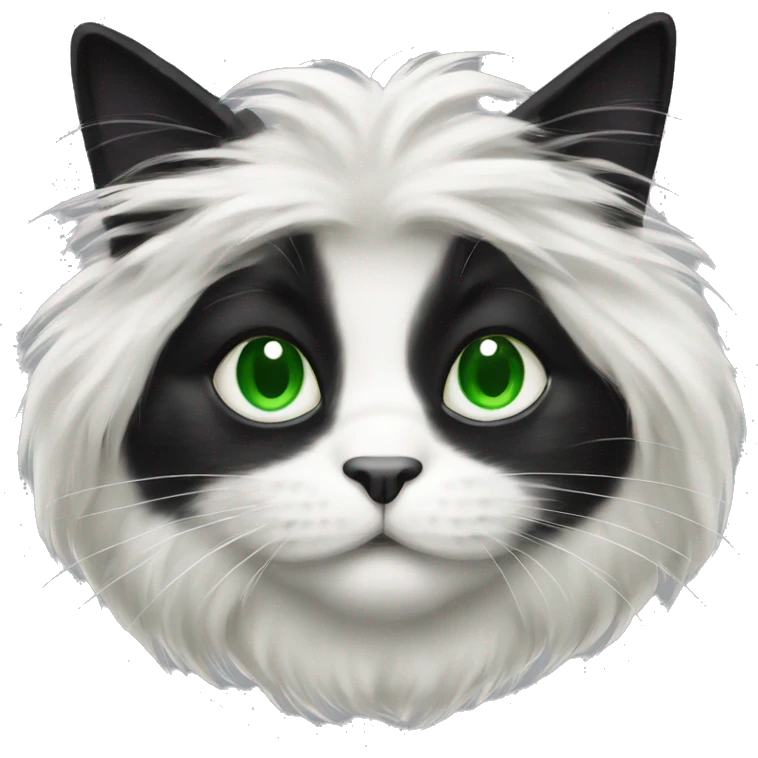 scottish long-haired black and white cat with green eyes emoji