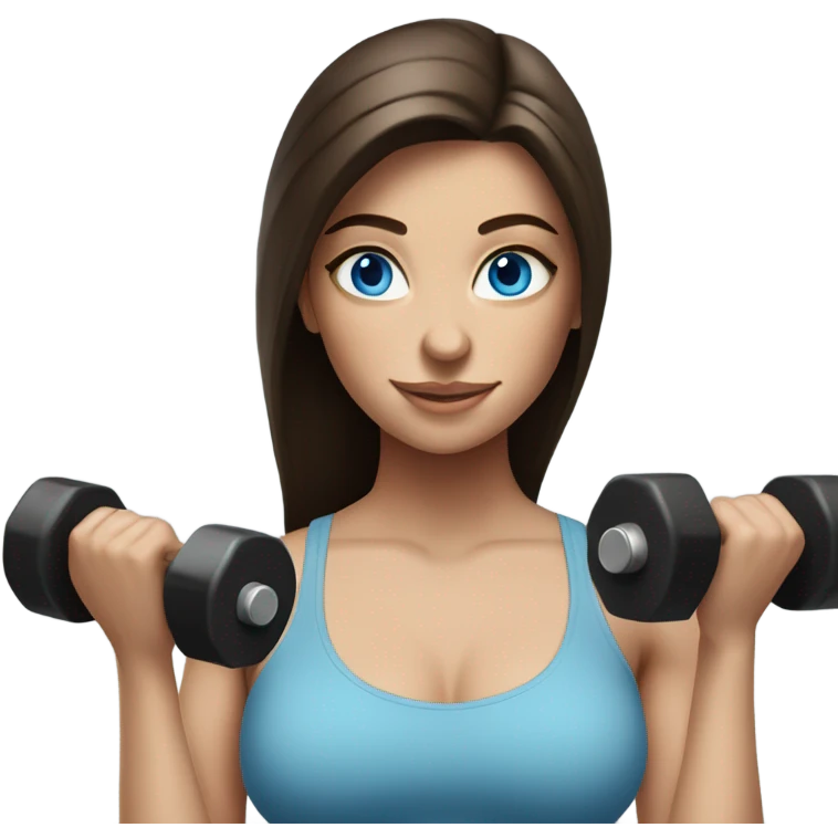 Realistic brunette girl with bright blue eyes lifting weights emoji