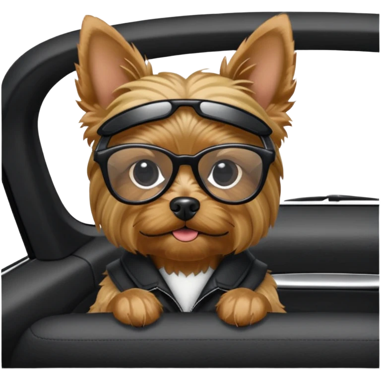 Yorkshire Terrier in Black Glasses in a BMW Car emoji