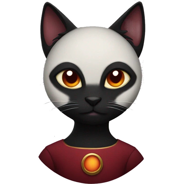 Smart black cat ,  in dark red dress , with planets in the front  emoji