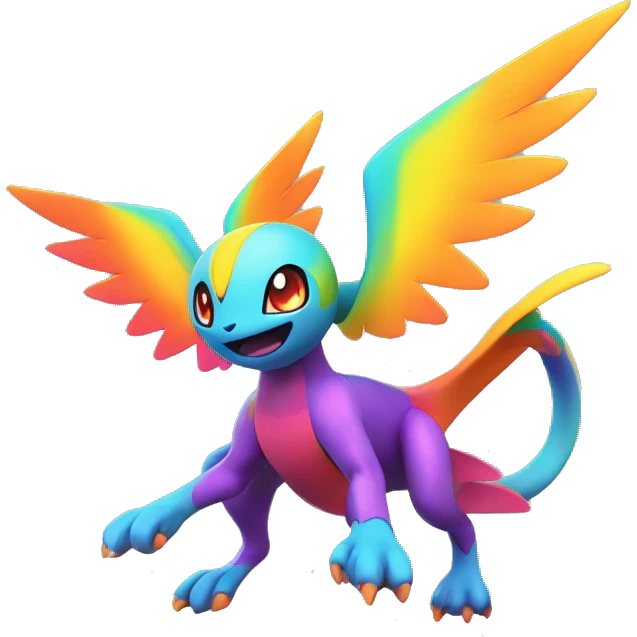 Colorful Neon Colors Vibrant Colors Flying Futuristic Fakémon-Pokémon-Creature Full Body emoji