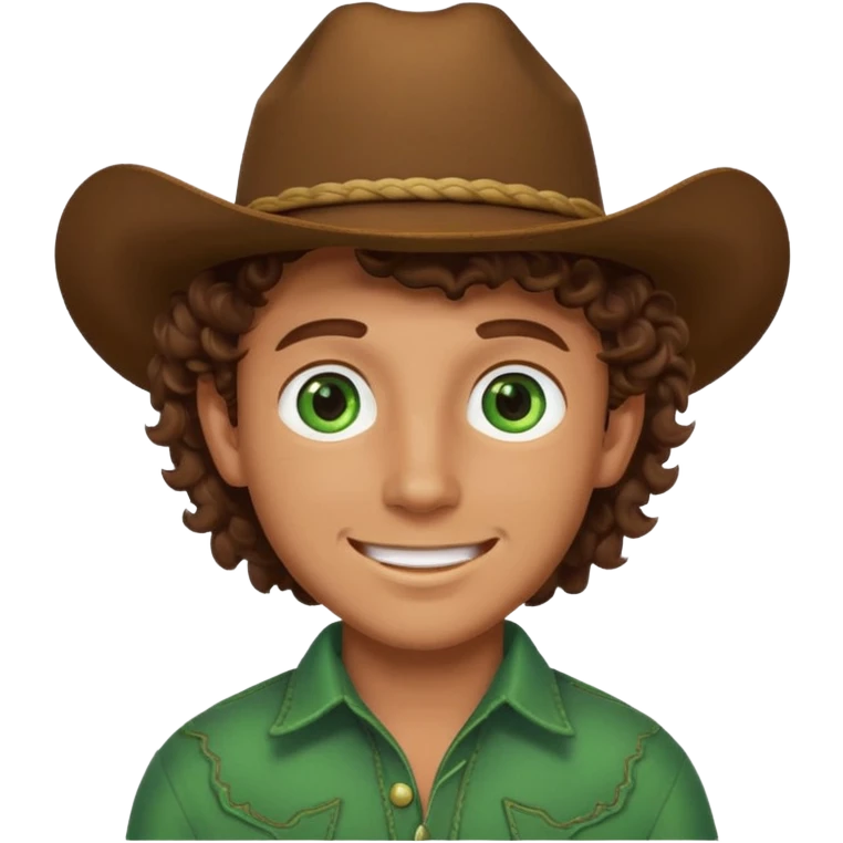 Cowboy boy with curly brown hair green eyes and he is happy  emoji