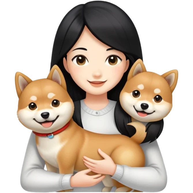 girl with black long hair holding a smile Shiba Inu emoji