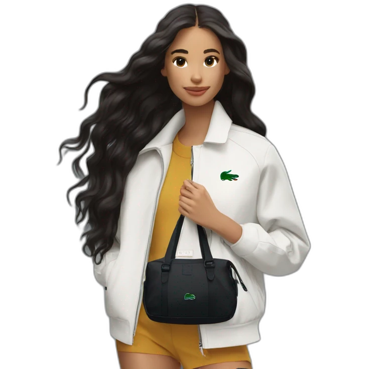 Lacoste bag latin girl with long hair with black lacoste windbreaker emoji