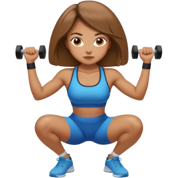 Beautiful woman with light brown shoulder length hair popping a squat without any weights emoji