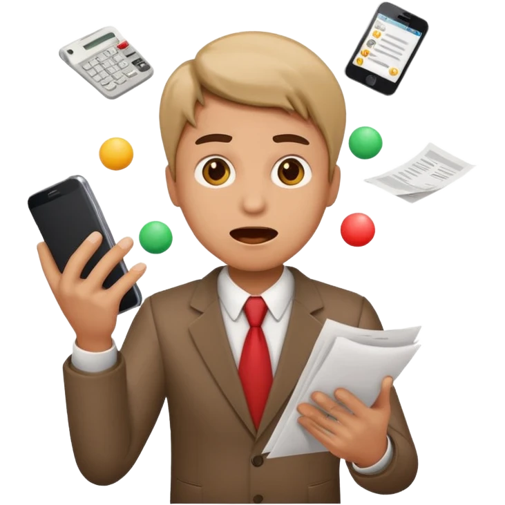 an emoji that depicts a product manager juggling work with panic emoji