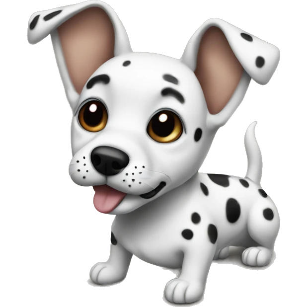 dog with large ears, black muzzle and black spots on a white body emoji