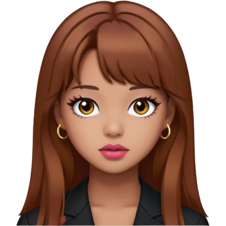 Lisa from BLACKPINK in brown hair with bold makeup emoji