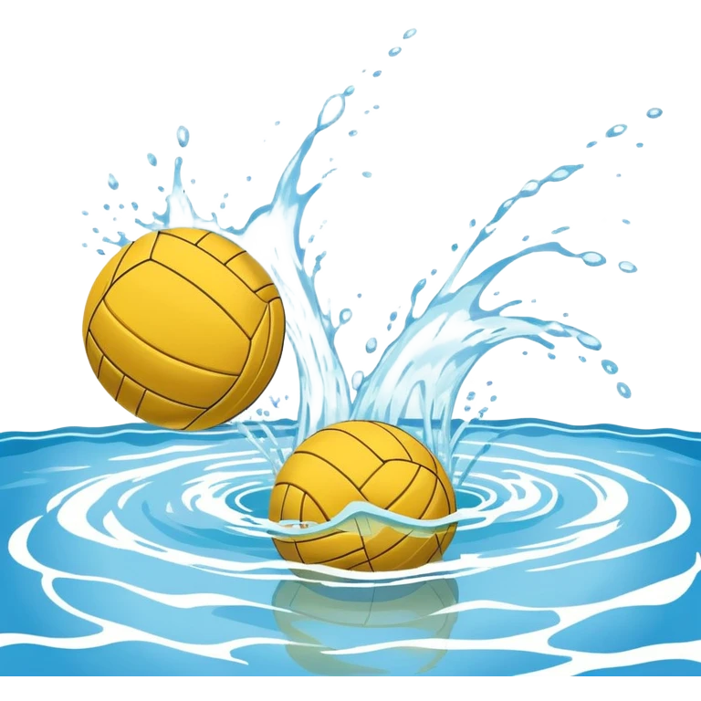 An icon featuring a yellow water polo ball floating on the water with goals in the background, inside a swimming pool. The design includes splashes and ripples, symbolizing the fast-paced action and strategy of water polo. Transparent background highlights. emoji