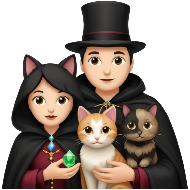 magician couple and their pet cat emoji